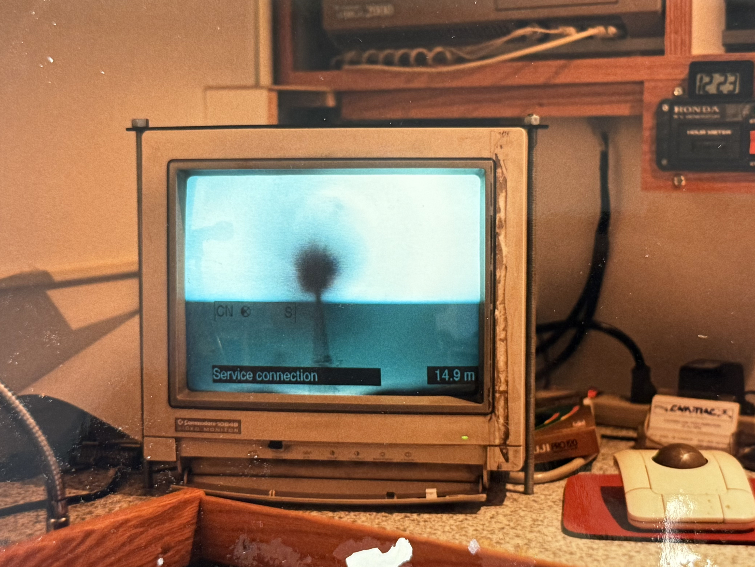 Historical view of a pipe interior captured by a camera inspection system from an early CCTV inspection truck.