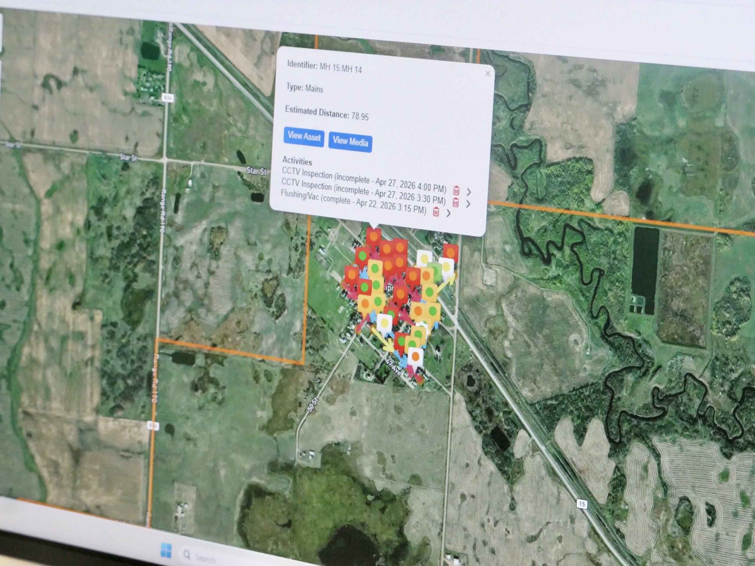 MARS™ platform map displaying multiple infrastructure asset points and locations for digital asset management.