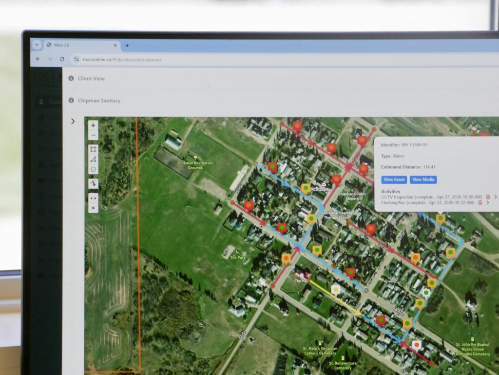 MARS™ software map showing plotted infrastructure asset points and locations on an interactive digital map.