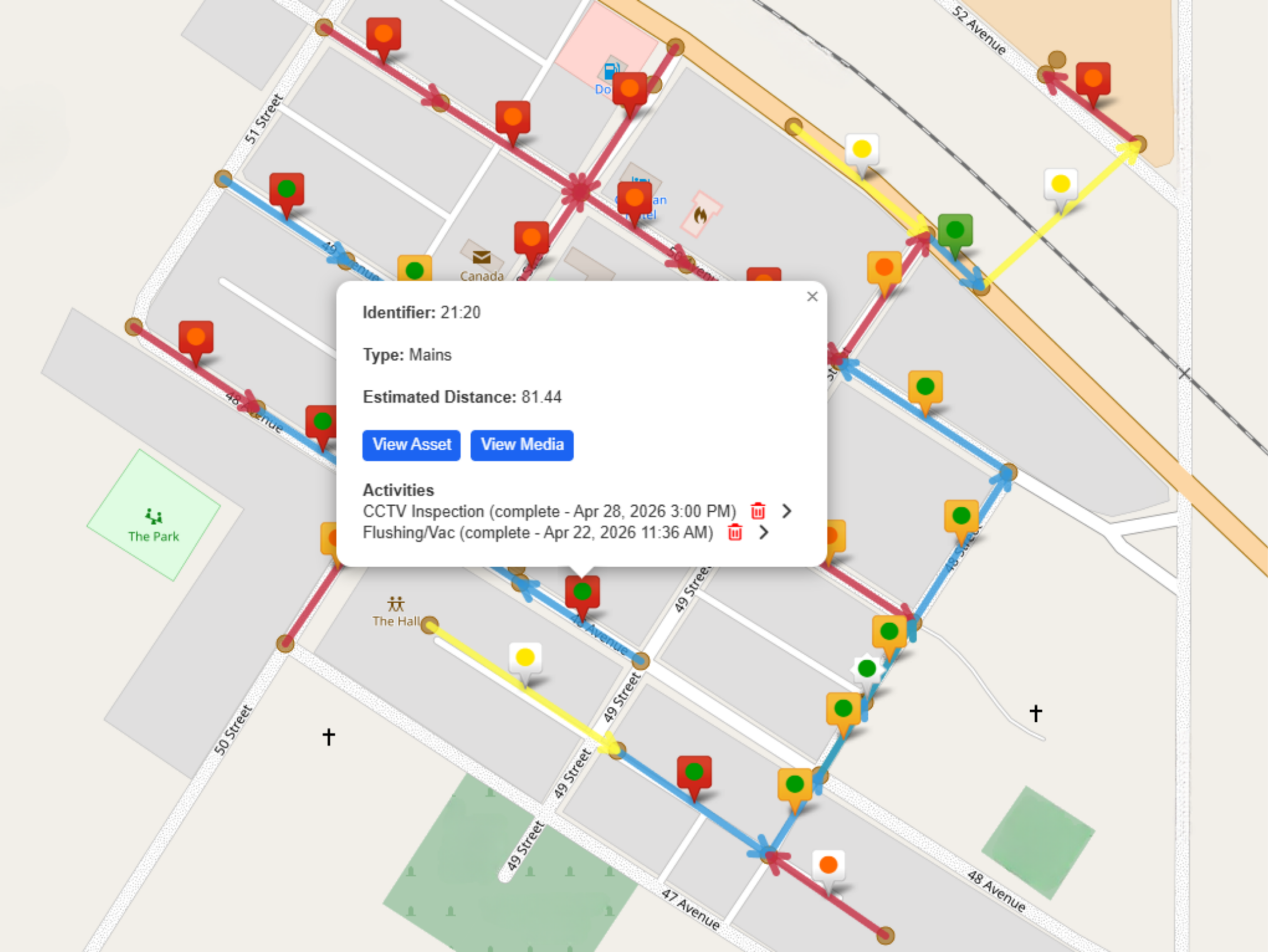 MARS™ software interface displaying mapped infrastructure assets with interactive tools for viewing and managing field data.