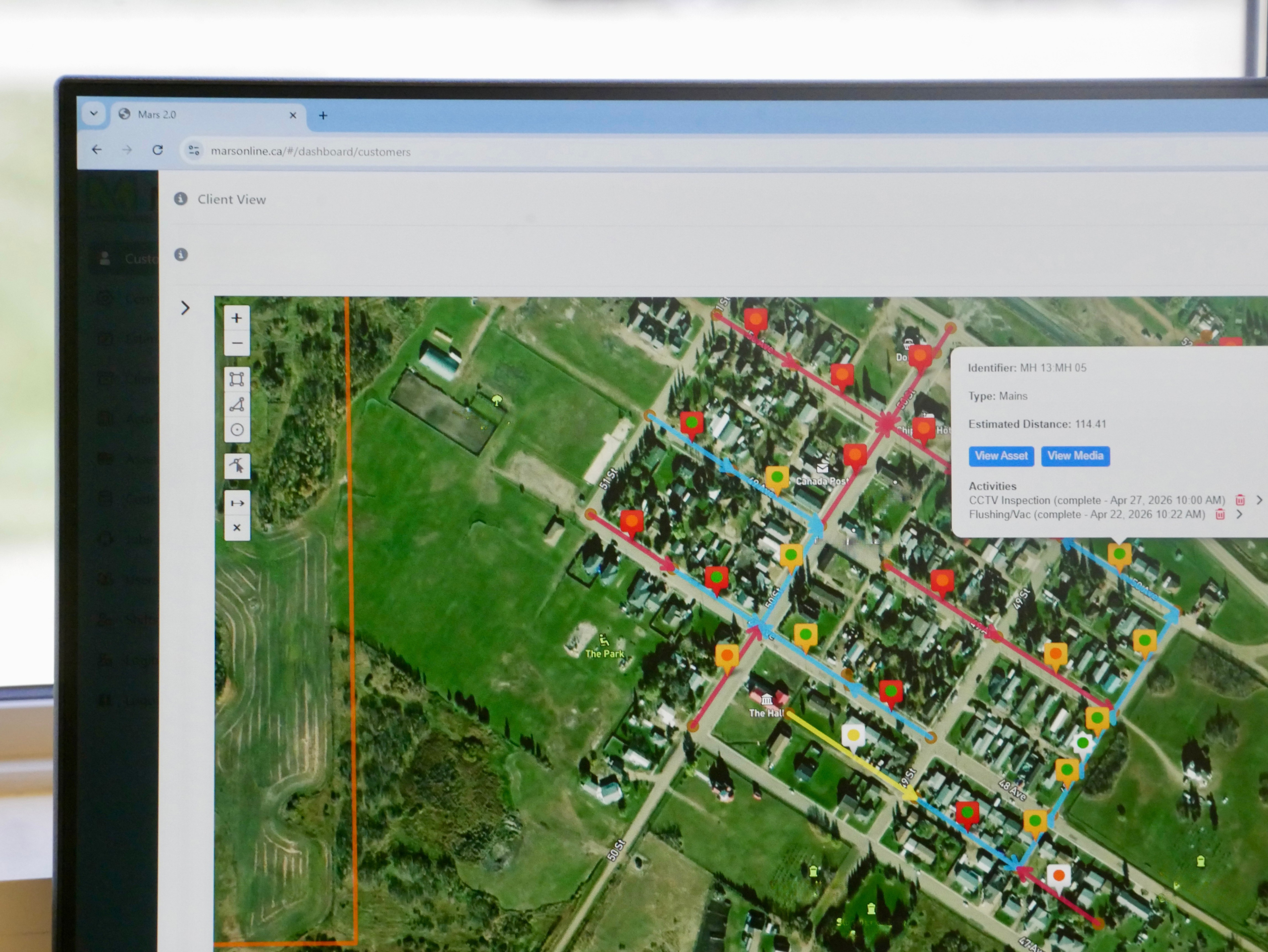 MARS™ mapping interface showing infrastructure asset locations as points on a digital map.